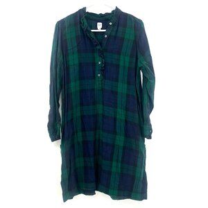 Gap Navy Green Plaid Flannel Henley Shirt Dress Women's Medium